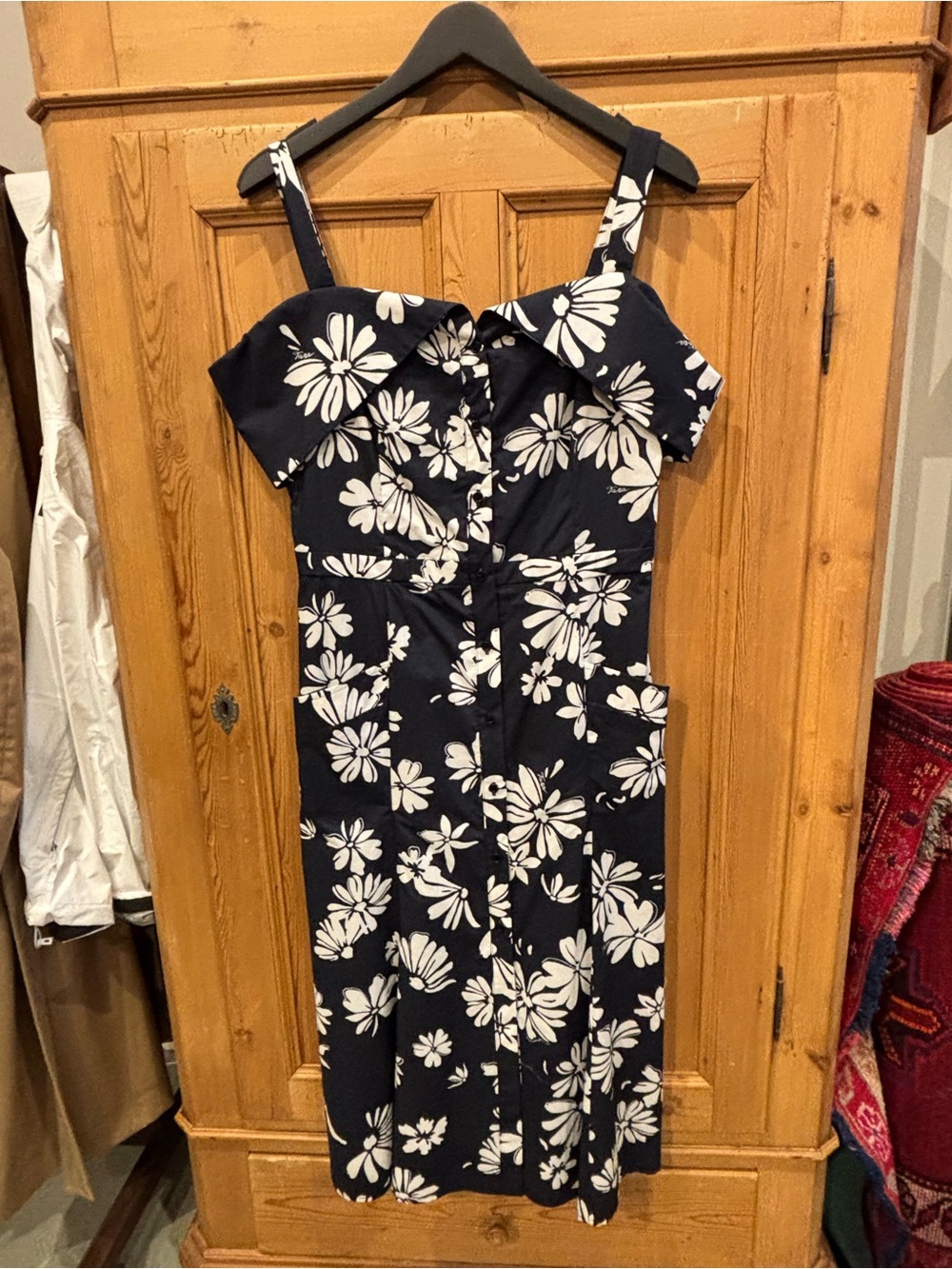 Tara Jarmon Navy Midi Dress with White Floral Print